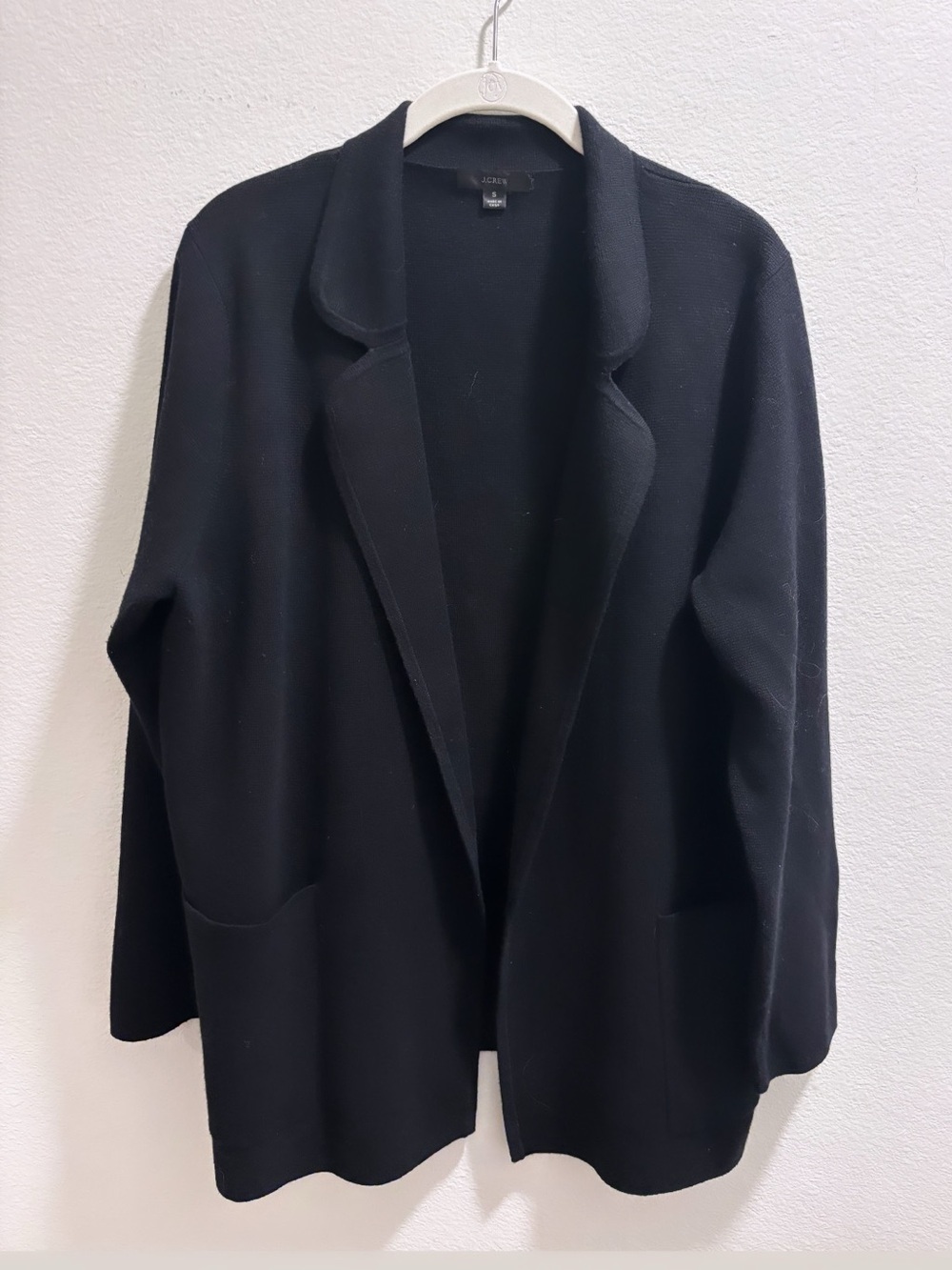 J. Crew Sophie Sweater Blazer Black Knit Jacket Open Front Cardigan, size S